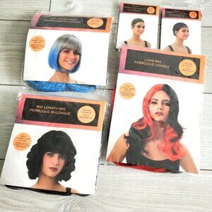 NWT Bundle Lot 3 Halloween Cosplay Mardi Gras Costume Wigs & Caps